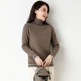 金兔高领纯色针织衫保暖冬季新款女式毛衣 JX02603004-M码棕/咖 宽松舒适百搭
