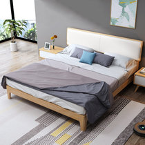 美天乐 实木床现代简约1.8米1.5米双人床日式主卧橡木软靠北欧床(1.8*2米 床+床头柜*2)