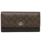 蔻驰（COACH）新款女士钱包 时尚C纹长款手拿包 女包 F53763(棕黑色)