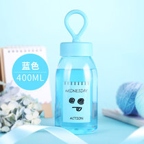 韩版塑料杯子创意便携水杯男女学生简约透明杯子运动喝水瓶柠檬杯(表情杯蓝色-400Ml)
