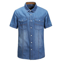 8623夏装新款战地吉普AFSJEEP纯棉尖领短袖牛仔衬衫 男士半袖衬衣(浅蓝色 XL)