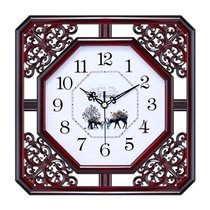 中式挂钟客厅静音钟表古典创意时钟个性家用卧室中国风装饰石英钟(13英寸（直径33厘米） 彩盘（红方形）)