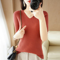 新款提花短袖针织衫女士圆领套头半袖毛衣短款宽松T恤衫打底上衣GH032(砖红色 M)