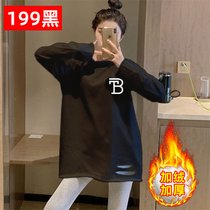 SUNTEK白色打底衫女内搭t恤女长袖2022年新款春秋中长款加绒上衣(M 199#黑【加绒加厚】)