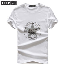 吉普JEEP短袖T恤男2018男士圆领字母图案T恤夏季新款男装宽松加大码印花打底衫(F22-CHH64白色 L)