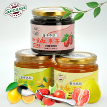 送弯曲勺 Socona蜂蜜红枣茶+柠檬茶+柚子茶3瓶装韩国水果酱冲饮品