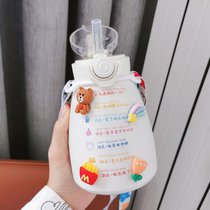 大肚杯保温杯男学生可爱大容量1000ml便携水杯简约清新风杯子韩版7xz(白透明盖/励志贴纸/520ml+3D贴)