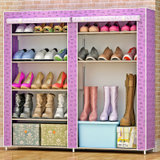 索尔诺简易鞋柜鞋架 组装多层铁艺收纳防尘布鞋柜现代简约0503C(紫柠檬)