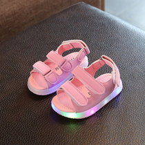 夏季宝宝凉鞋儿童闪灯凉鞋男女婴儿软底学步鞋小童沙滩鞋1-2-3岁(粉色)(25码内长15.5CM)