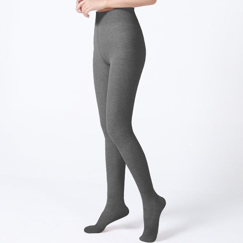 仿羊绒棉质竖条无缝一体加绒加厚光腿打底裤袜约350克中灰色连袜均码