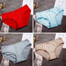小天儿4条装少女内裤薄款透气可爱日系裤头性感低腰_1584865245(均码 正红色+湖蓝色+ 灰蓝色+卡其色)