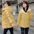 韩版冬季加厚羽绒棉衣女短款修身印花连帽大码棉袄棉服保暖外套(黄色 XL)
