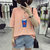 葩葩乐奇新款条纹印花圆领T恤韩版女生短袖宽松上衣服rihan7060(红色 M)