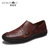 摩洛羊新品牛皮手工套脚舒适户外商务休闲皮鞋8102(红棕 42)