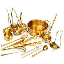 镀金不锈钢食品夹汤勺漏勺烹饪勺火锅勺汤勺架子调料勺厨房工具(304线漏)