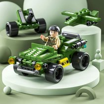 兼容乐高小颗粒积木拼装儿童玩具汽车男孩子乐高警察军事模型(6合1军事越野)
