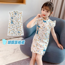儿童旗袍裙夏季女童中国风唐装女宝古装汉服小童短袖纯棉薄款夏装(白色 130)