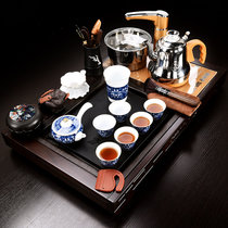 凯斯唯嘉 套装茶具家用黑檀实木乌金石茶盘小型全自动上水茶台紫砂功夫茶杯 01：花开富贵-锦上添花【金色全自动全玻璃】/(02：花开富贵-锦上添花【金色全自动不锈钢】 默认版本)