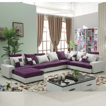 紫茉莉 沙发 布艺沙发 小户型沙发 简约现代客厅三人转角布艺沙发(米白紫色 三件套送地毯)