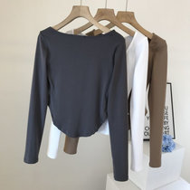 SUNTEK不规则修身长袖t恤女装打底衫内搭2022年春秋新款设计感纯欲上衣(XL 116-130斤 碳灰色)