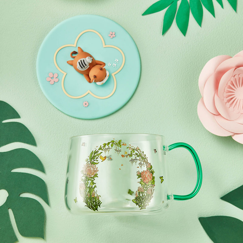 春田花花萌趣卡通高硼硅玻璃水杯带硅胶盖(透明)【图片 价格 品牌