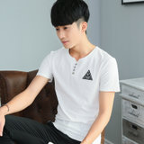 夏季男士修身V领短袖T恤上衣服男青年韩版纯棉半袖打底衫潮(白色 M)