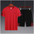 运动速干套装两件套装男短袖休闲服跑步服夏季速干衣t恤1801(红色 3XL)