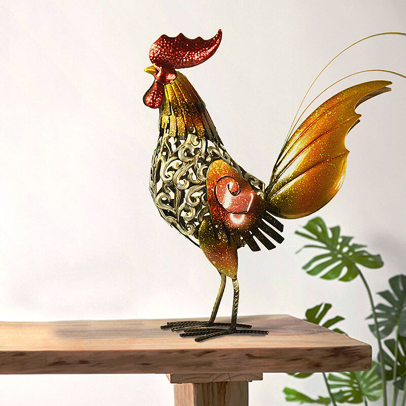 创意铁公鸡摆件家居客厅卧室装饰品办公室现代简约摆件金色铁艺公鸡