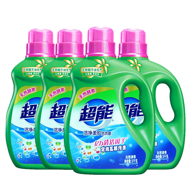 超能洁净柔护洗衣液天然酵素3kg4整箱购共24斤包邮
