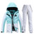 韩国冬季 单双板加厚保暖防水 滑雪衣裤 滑雪服套装男女情侣款(XL 水冰蓝上衣+白色裤)
