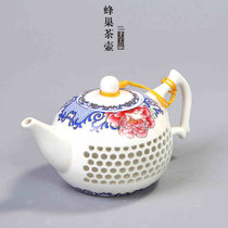 思故轩 青花玲珑茶壶茶壶水晶镂空薄胚陶瓷蜂巢玲珑镂空茶壶CMZ1699(单青客蜂巢茶壶)