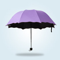 晴雨伞折叠黑胶遮阳伞遇水开花太阳伞三折防晒漏男女晴雨两用(紫色)