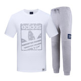 Adidas阿迪达斯男女新款运动T恤短袖休闲运动裤长裤(男白 M)
