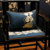 中式红木椅子坐垫防滑圈椅餐椅太师椅茶椅垫实木家具座椅垫子定制(深蓝色（祥云椅垫+抱枕）)