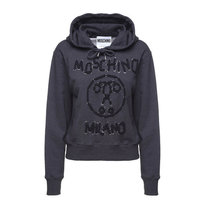 Moschino女士深灰色穿孔系带字母logo连帽卫衣5527-151640深灰色 时尚百搭
