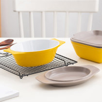 松发瓷器陶瓷烤盘沙拉碗盘2件套 汤碗菜碟9.5英寸黄碗+棕盘 可烘焙微波炉蒸箱