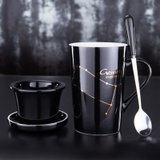 泡茶水杯简约过滤茶杯情侣办公室咖啡杯时尚设计水杯泡茶杯子带盖咖啡创意马克杯时尚(双子座-黑-)