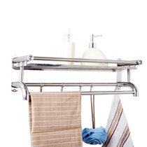 免打孔多功能加厚不锈钢浴室卫生间双层整理架毛巾架收纳置物架