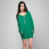 Makeweige玛可威格女装新款秋装时尚韩版圆领蝙蝠长袖插袋短裙XW003绿色