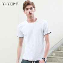 YUYOM优央 男士圆领T恤 个性短袖时尚印花边 修身纯色YT170712(白色 4XL)