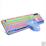 狼途牧马人机械键盘鼠标套装青轴黑轴有线电脑游戏键鼠外设lol(104键白色青轴混光+白色鼠标)