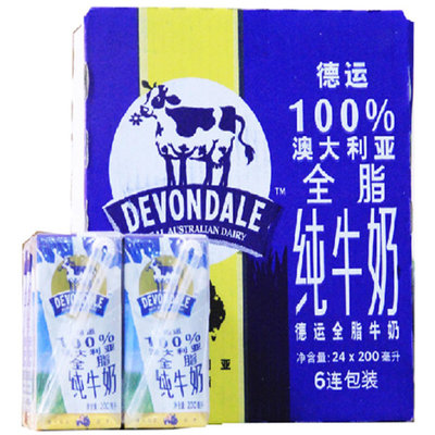 【真快乐自营】澳大利亚 进口牛奶 德运 （Devondale ）全脂牛奶200ml*24整箱装