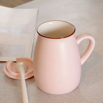 豪峰 陶瓷马克杯水杯咖啡杯牛奶杯带盖勺广告杯可加印logo(粉红牛奶杯配盖勺)