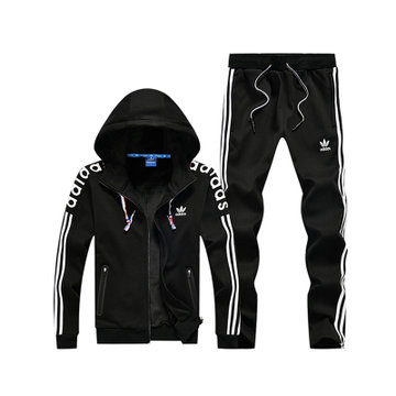 阿迪达斯adidas运动套装男士三叶草加绒连帽外套加厚冬季保暖运动服