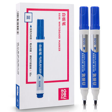 得力S536白板笔 办公会议用笔 亚克力笔头 好写易擦 10支/盒 蓝色（12盒组合装）