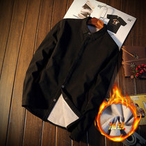 冬季男士保暖衬衫男加绒加厚长袖韩版修身青年纯色衬衣男装衣服潮ZW003(黑色 XXXL)