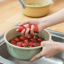 有乐 优质双层洗菜篮滴水篮 便携厨房塑料镂空沥水淘米多用沥水篮(小号北欧米 单只装)