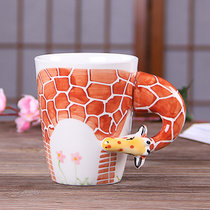润器 卡通可爱动物陶瓷杯子 个性创意水杯 田园风格儿童奶杯咖啡(卡通杯长颈鹿)