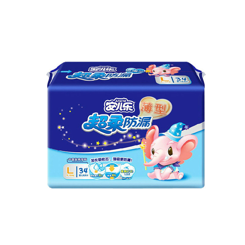 安儿乐 超柔防漏纸尿片 l码34片