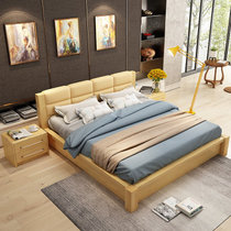 A家家具 北欧储物软包皮床实木床双人床1.5米1.8高箱床现代简约日式框架床婚床卧室家具(1.5米简易款 床)